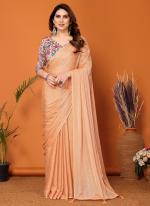 Polyster Orange  Party Wear Printed Saree